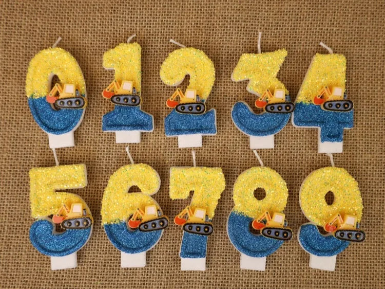Engineering Car Excavator Birthday Candle – Handmade Number Cake Topper for Boys’ Party Decorations