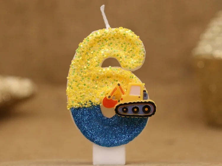 Engineering Car Excavator Birthday Candle – Handmade Number Cake Topper for Boys’ Party Decorations