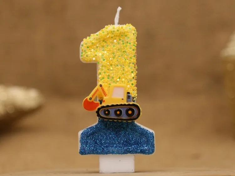 Engineering Car Excavator Birthday Candle – Handmade Number Cake Topper for Boys’ Party Decorations