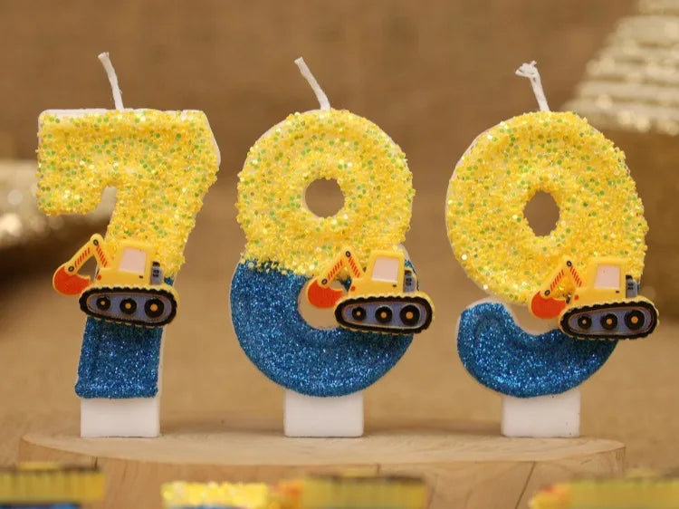Engineering Car Excavator Birthday Candle – Handmade Number Cake Topper for Boys’ Party Decorations