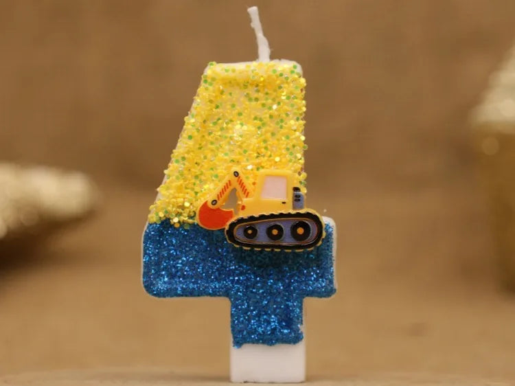 Engineering Car Excavator Birthday Candle – Handmade Number Cake Topper for Boys’ Party Decorations