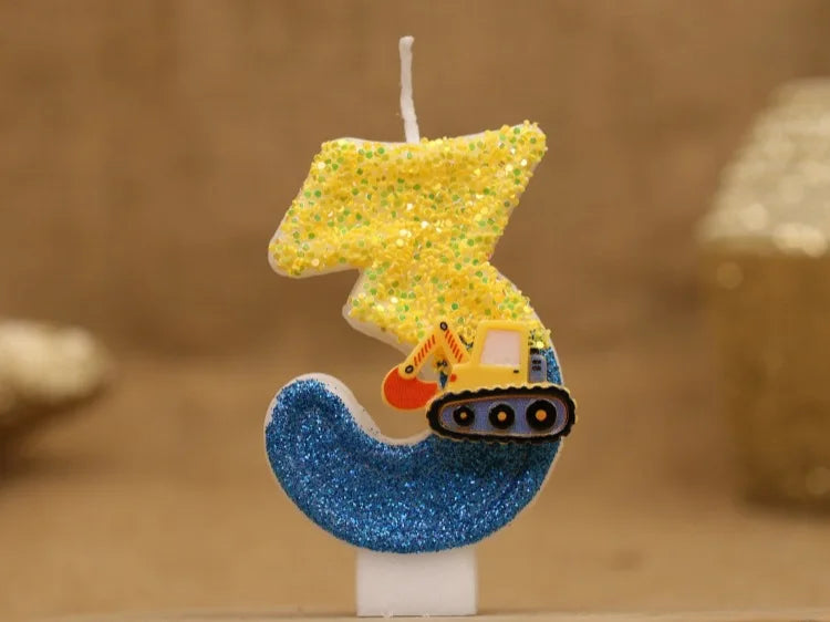 Engineering Car Excavator Birthday Candle – Handmade Number Cake Topper for Boys’ Party Decorations