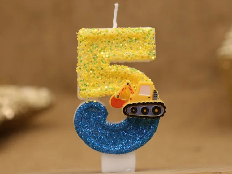 Engineering Car Excavator Birthday Candle – Handmade Number Cake Topper for Boys’ Party Decorations