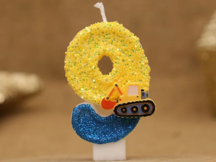 Engineering Car Excavator Birthday Candle – Handmade Number Cake Topper for Boys’ Party Decorations
