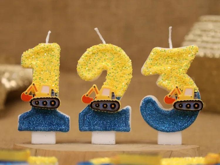 Engineering Car Excavator Birthday Candle – Handmade Number Cake Topper for Boys’ Party Decorations
