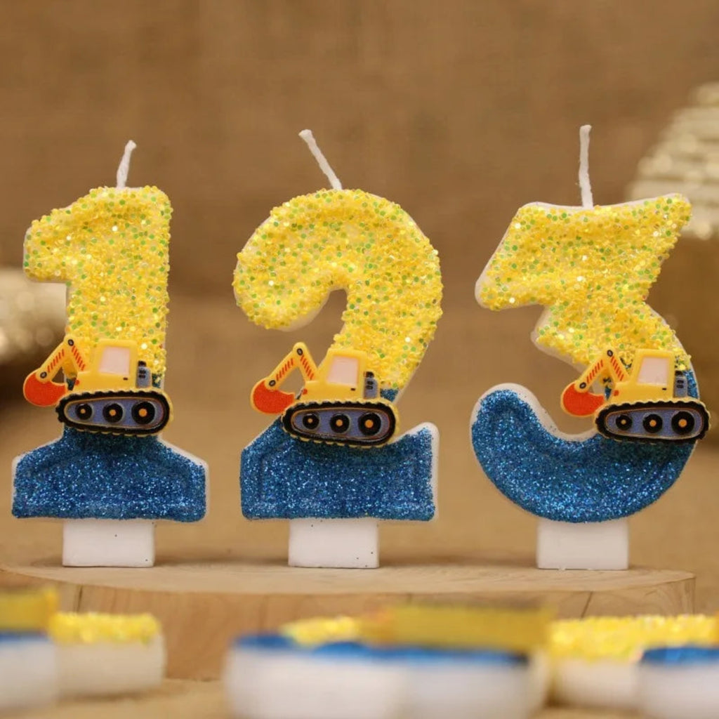 Engineering Car Excavator Birthday Candle – Handmade Number Cake Topper for Boys’ Party Decorations