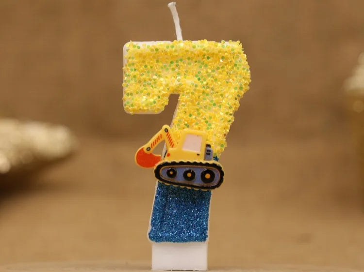 Engineering Car Excavator Birthday Candle – Handmade Number Cake Topper for Boys’ Party Decorations