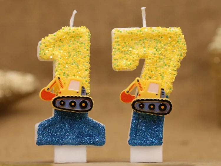 Engineering Car Excavator Birthday Candle – Handmade Number Cake Topper for Boys’ Party Decorations