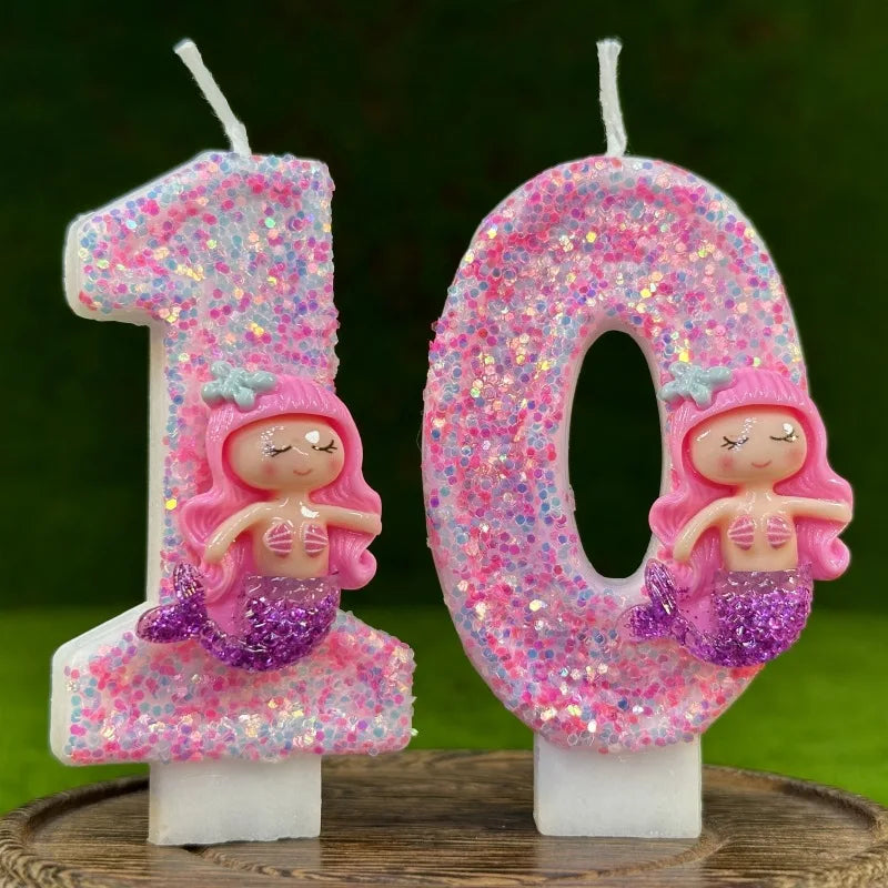 Pink Mermaid Birthday Candle – Creative Digital Cake Topper & Handmade Party Decoration