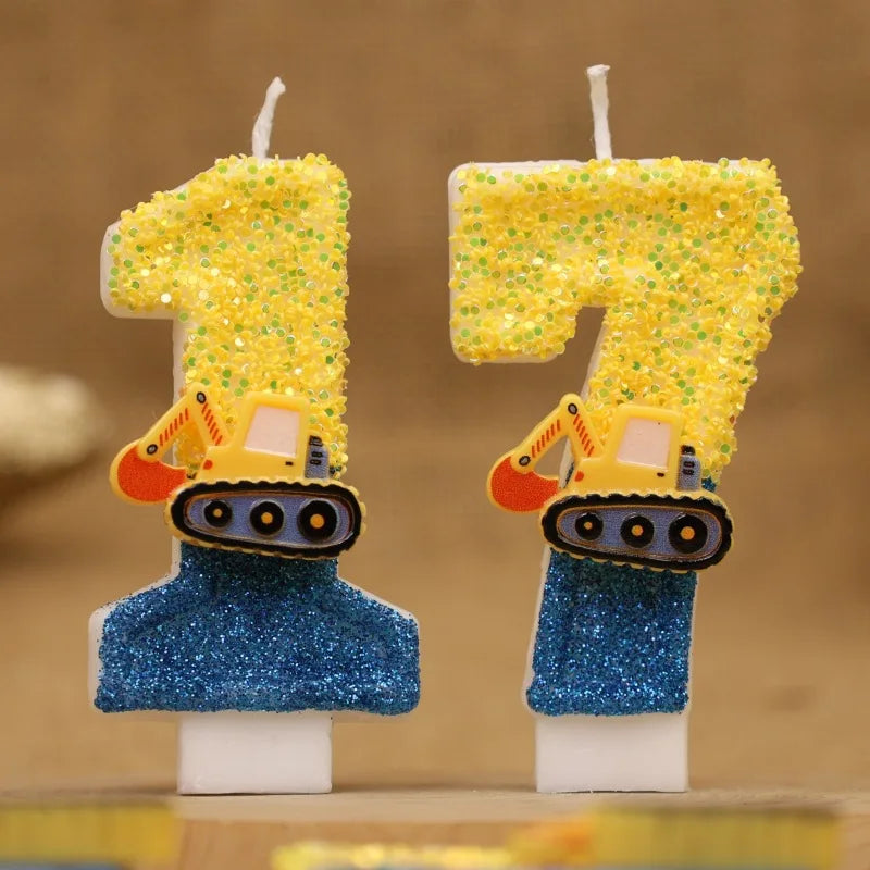 Engineering Car Excavator Birthday Candle – Handmade Number Cake Topper for Boys’ Party Decorations