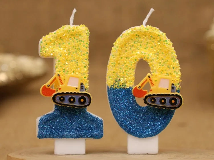 Engineering Car Excavator Birthday Candle – Handmade Number Cake Topper for Boys’ Party Decorations
