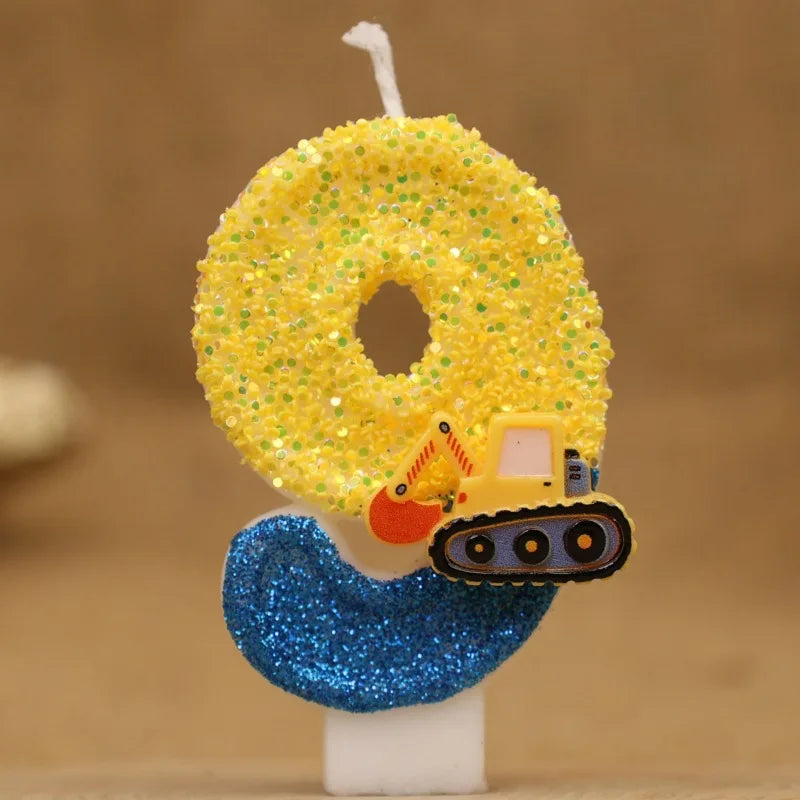 Engineering Car Excavator Birthday Candle – Handmade Number Cake Topper for Boys’ Party Decorations