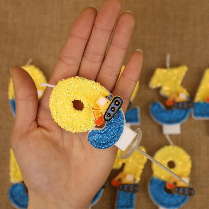 Engineering Car Excavator Birthday Candle – Handmade Number Cake Topper for Boys’ Party Decorations