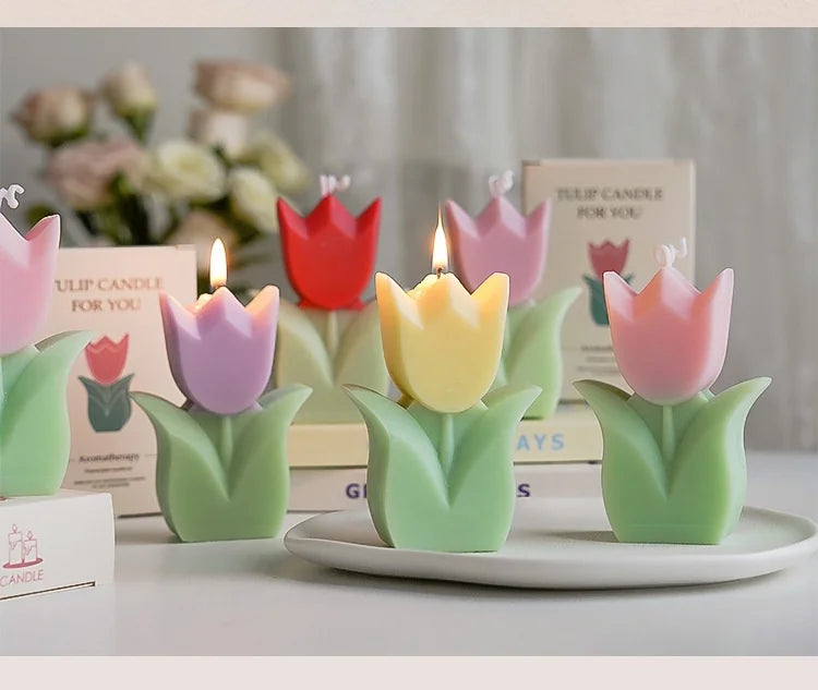 Cute Tulip Scented Candles, Simulated Plant Shapes, Handmade Diy Candles, Party Decorations, Christmas And Birthday Gifts