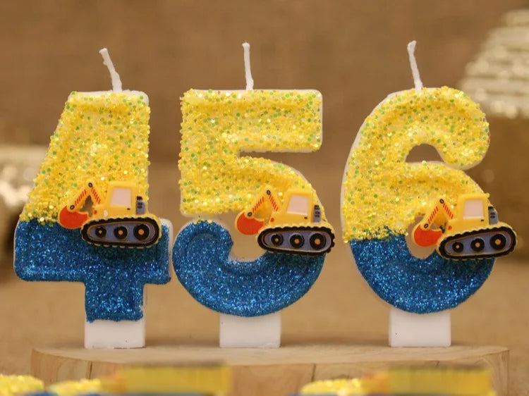 Engineering Car Excavator Birthday Candle – Handmade Number Cake Topper for Boys’ Party Decorations