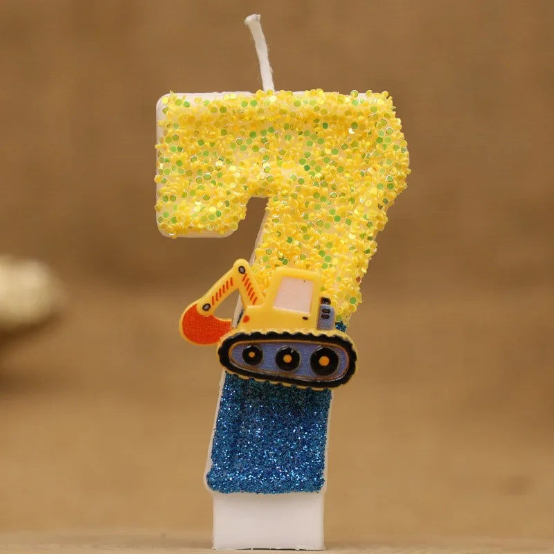 Engineering Car Excavator Birthday Candle – Handmade Number Cake Topper for Boys’ Party Decorations