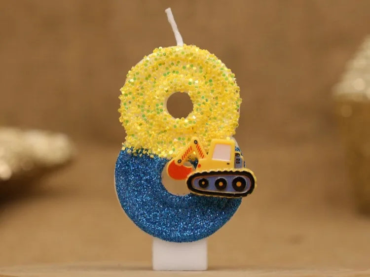 Engineering Car Excavator Birthday Candle – Handmade Number Cake Topper for Boys’ Party Decorations