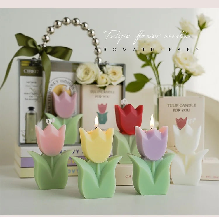 Cute Tulip Scented Candles, Simulated Plant Shapes, Handmade Diy Candles, Party Decorations, Christmas And Birthday Gifts