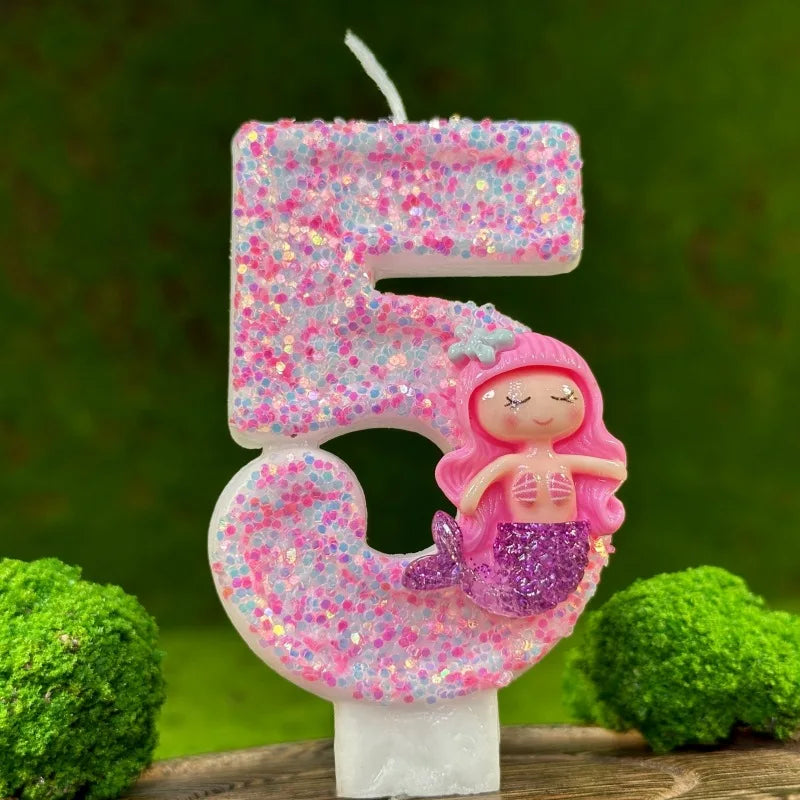 Pink Mermaid Birthday Candle – Creative Digital Cake Topper & Handmade Party Decoration