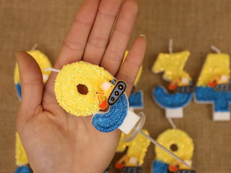 Engineering Car Excavator Birthday Candle – Handmade Number Cake Topper for Boys’ Party Decorations