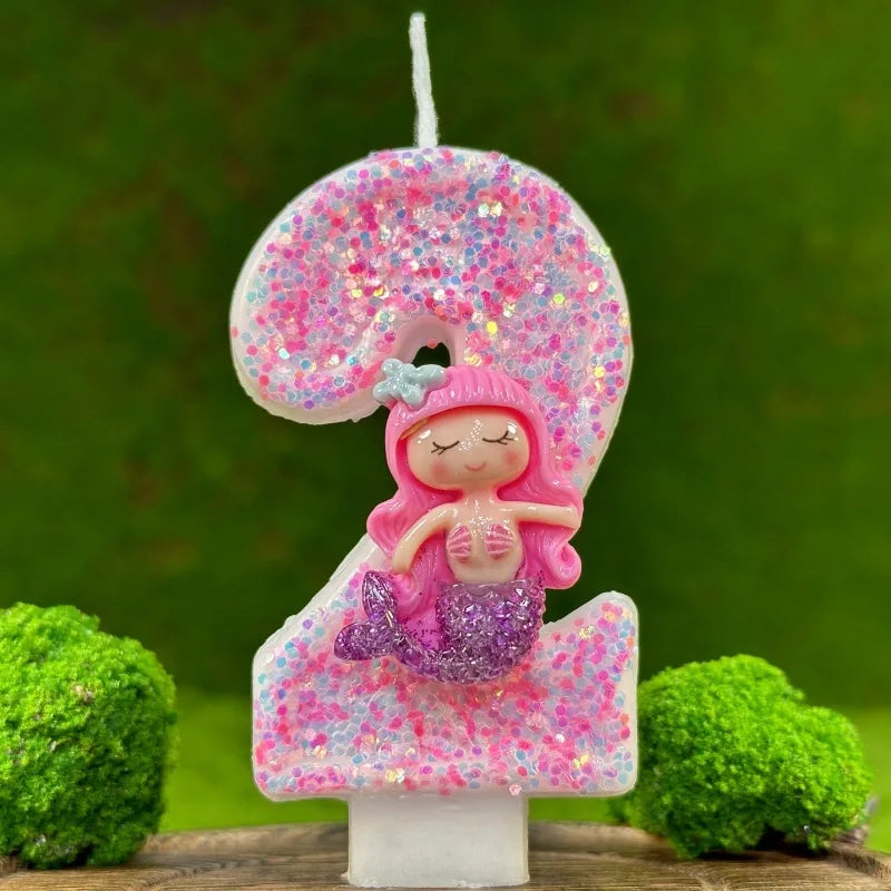 Pink Mermaid Birthday Candle – Creative Digital Cake Topper & Handmade Party Decoration