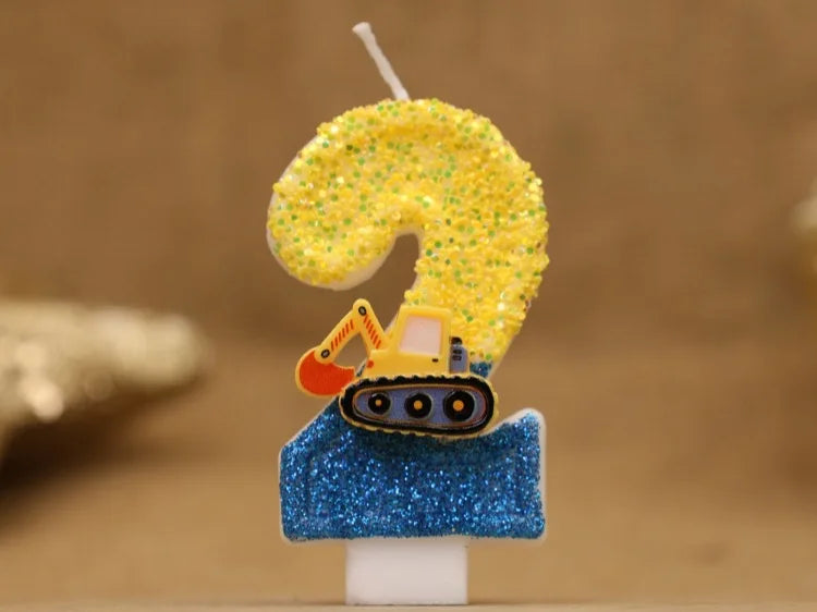 Engineering Car Excavator Birthday Candle – Handmade Number Cake Topper for Boys’ Party Decorations