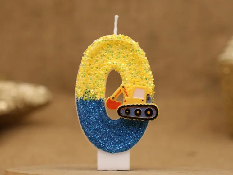 Engineering Car Excavator Birthday Candle – Handmade Number Cake Topper for Boys’ Party Decorations