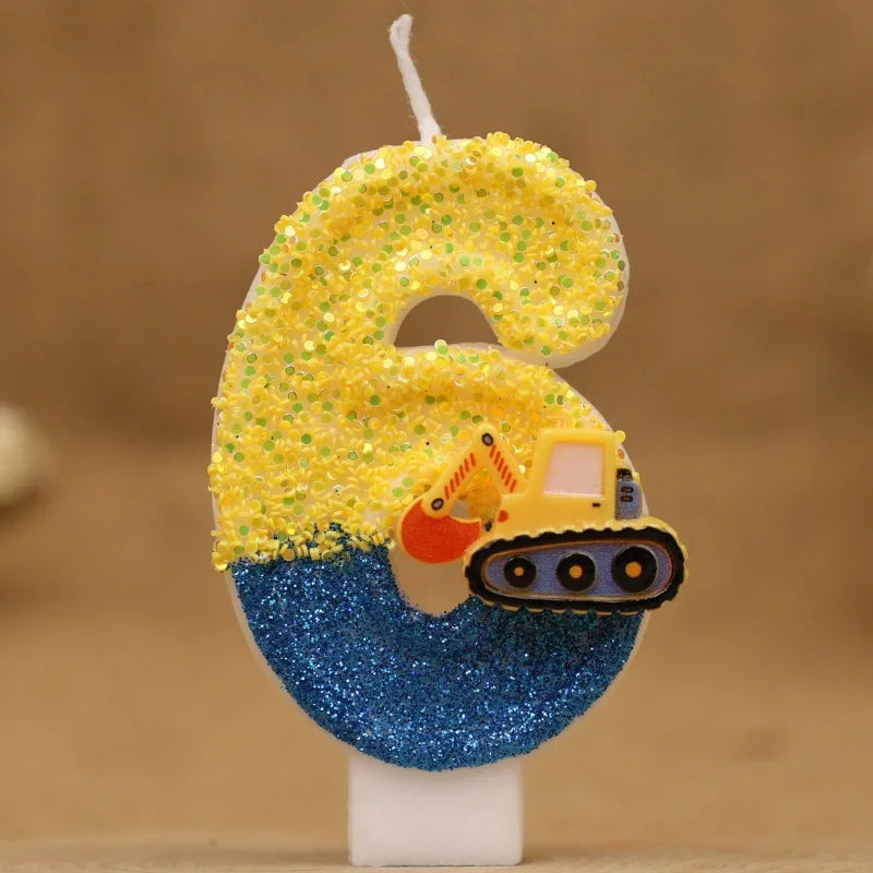 Engineering Car Excavator Birthday Candle – Handmade Number Cake Topper for Boys’ Party Decorations