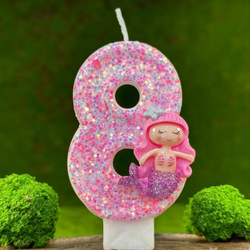 Pink Mermaid Birthday Candle – Creative Digital Cake Topper & Handmade Party Decoration