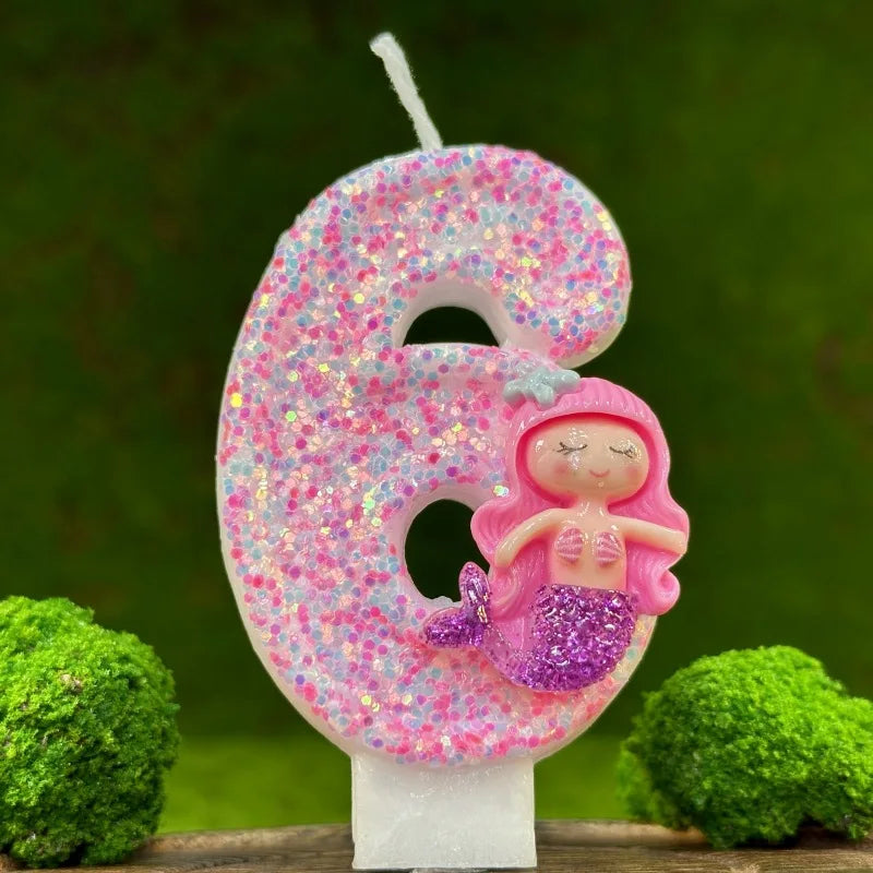 Pink Mermaid Birthday Candle – Creative Digital Cake Topper & Handmade Party Decoration