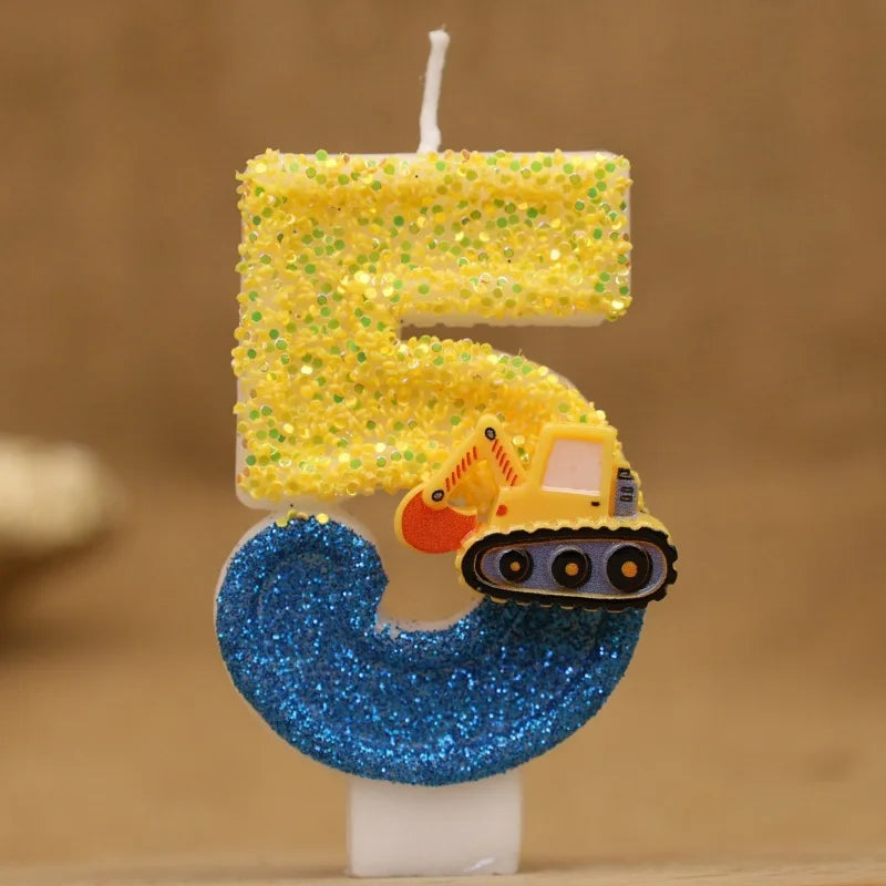 Engineering Car Excavator Birthday Candle – Handmade Number Cake Topper for Boys’ Party Decorations