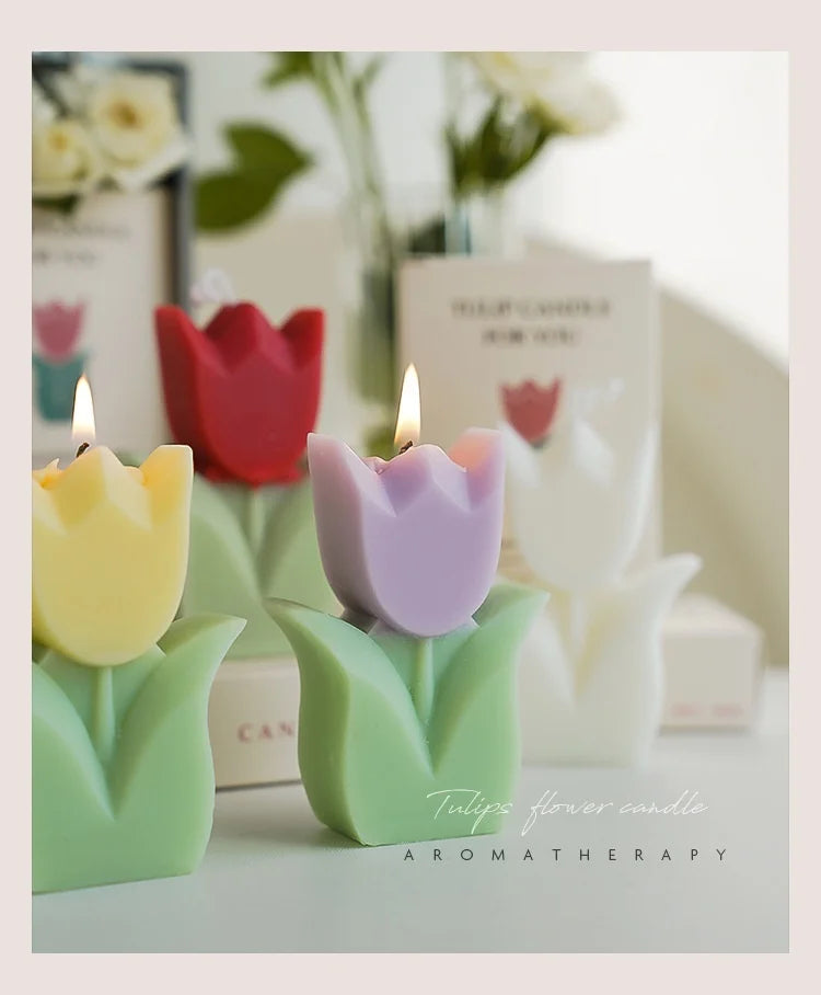 Cute Tulip Scented Candles, Simulated Plant Shapes, Handmade Diy Candles, Party Decorations, Christmas And Birthday Gifts