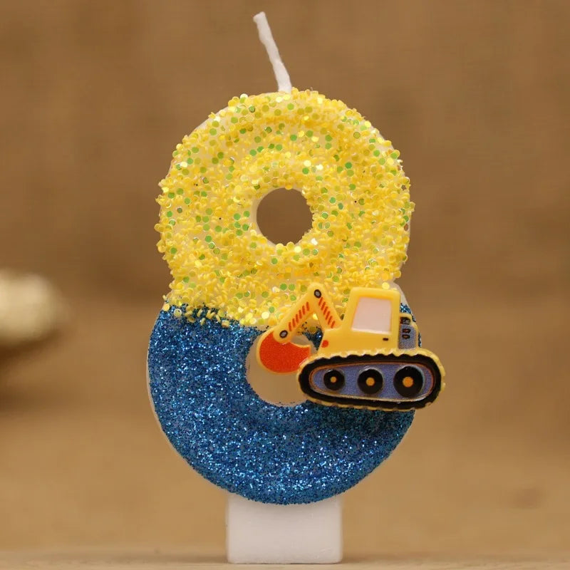 Engineering Car Excavator Birthday Candle – Handmade Number Cake Topper for Boys’ Party Decorations