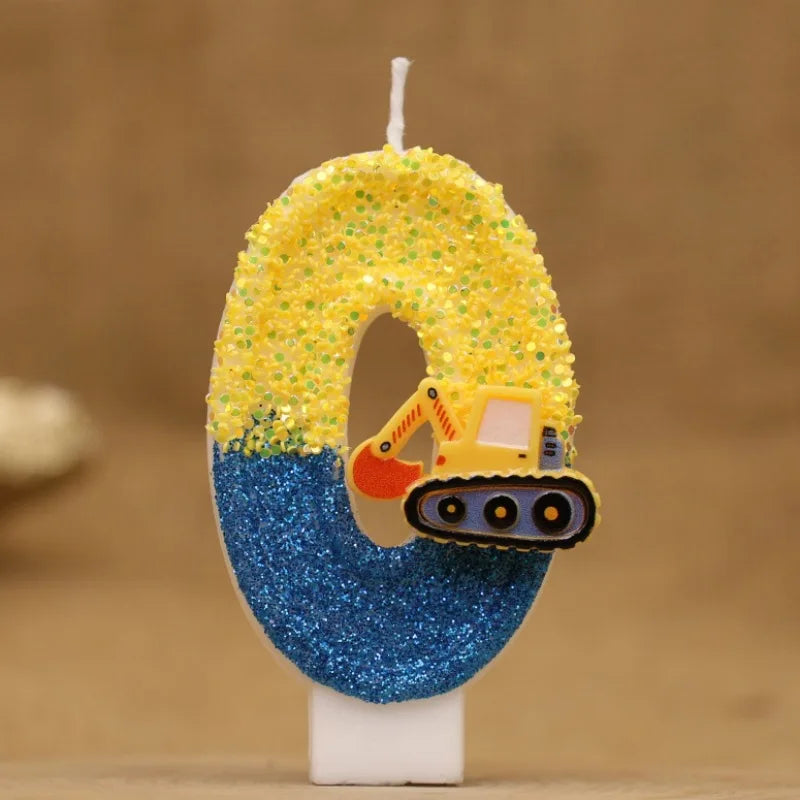 Engineering Car Excavator Birthday Candle – Handmade Number Cake Topper for Boys’ Party Decorations