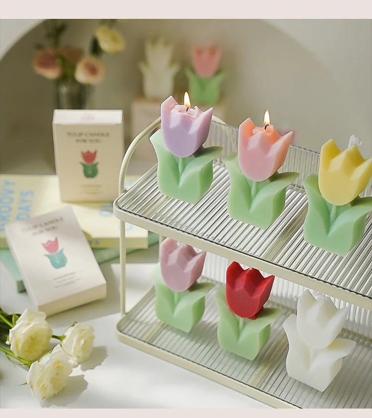 Cute Tulip Scented Candles, Simulated Plant Shapes, Handmade Diy Candles, Party Decorations, Christmas And Birthday Gifts