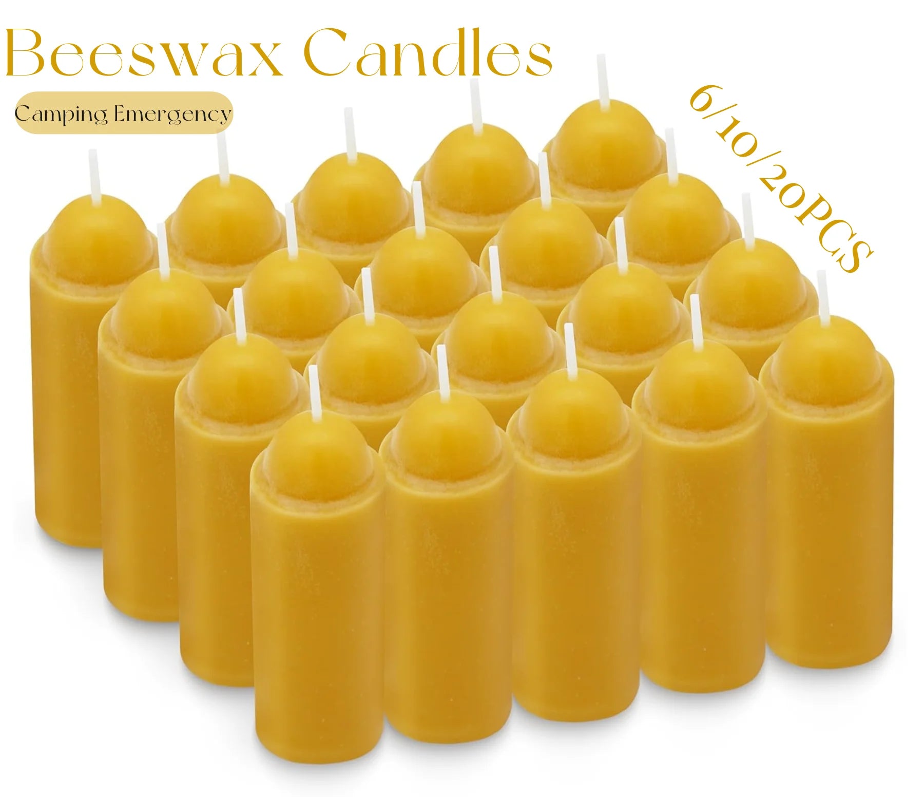 6-20PCS Handmade Beeswax Pillar Candles – Smokeless Emergency & Outdoor Camping Candle Set for UCO Lanterns