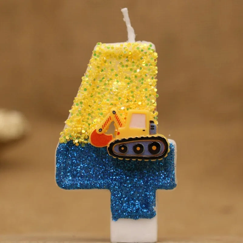 Engineering Car Excavator Birthday Candle – Handmade Number Cake Topper for Boys’ Party Decorations