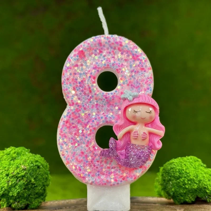 Pink Mermaid Birthday Candle – Creative Digital Cake Topper & Handmade Party Decoration