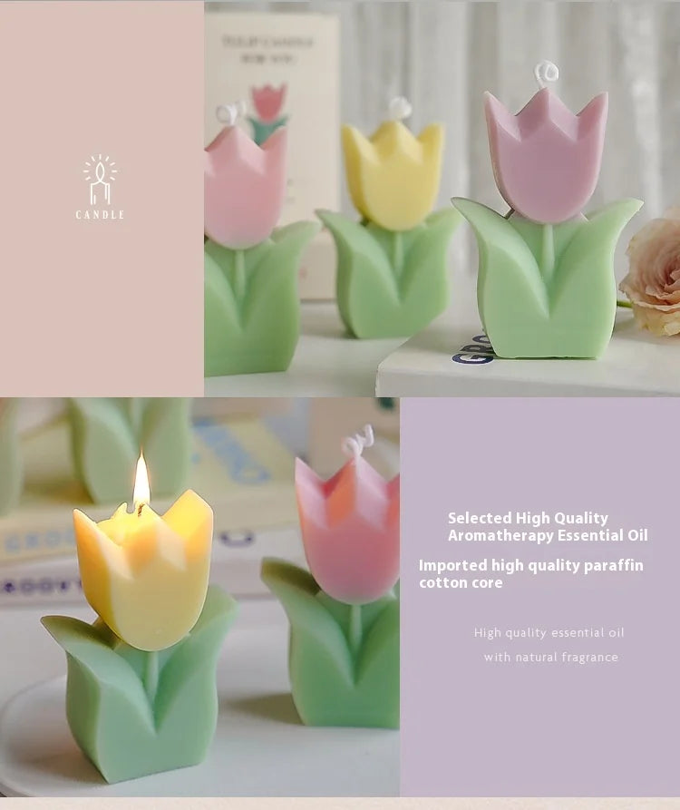 Cute Tulip Scented Candles, Simulated Plant Shapes, Handmade Diy Candles, Party Decorations, Christmas And Birthday Gifts