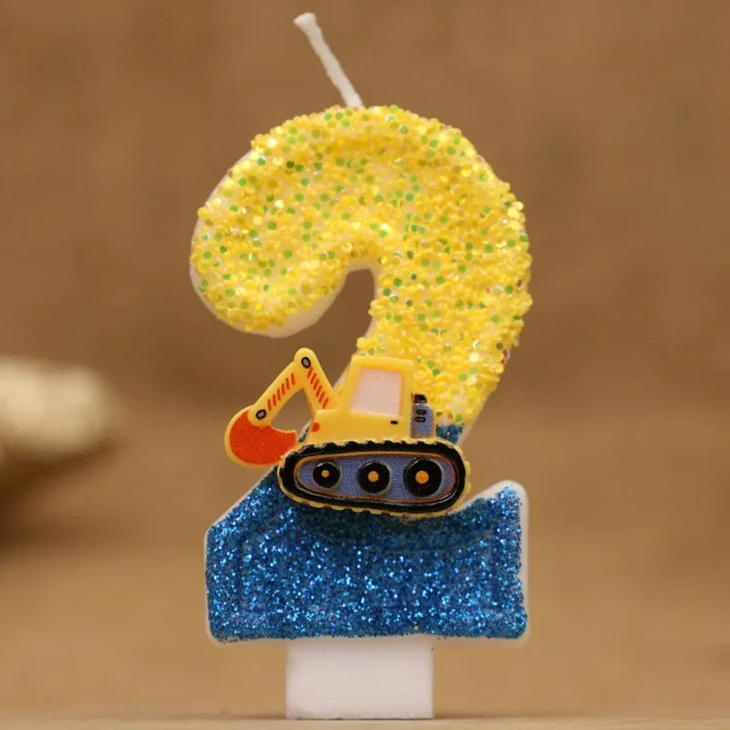 Engineering Car Excavator Birthday Candle – Handmade Number Cake Topper for Boys’ Party Decorations