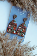 Handmade Polymer Clay Bookcase Earrings: Book Lover Dangle Earrings