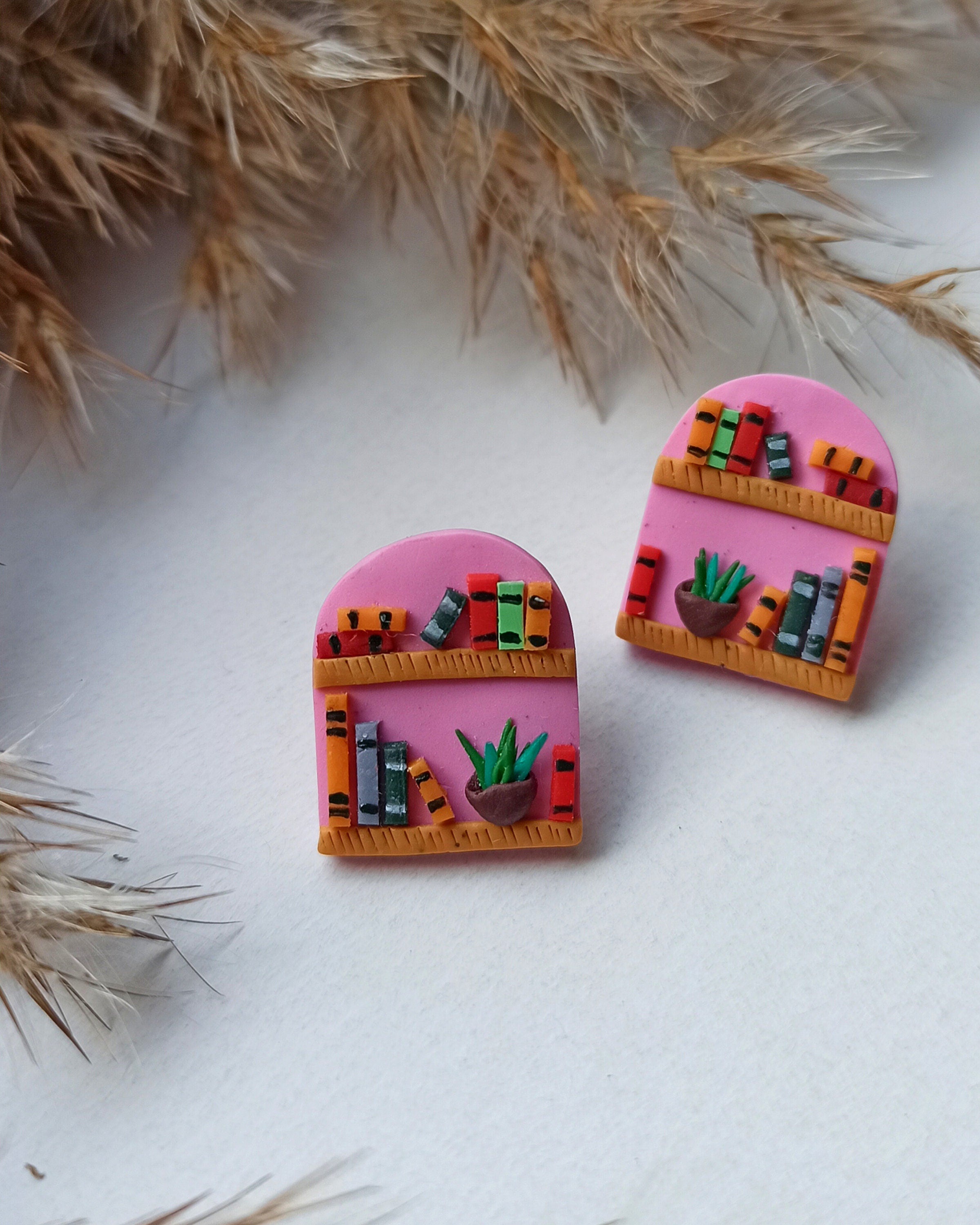 Book Studs/ Studs earrings/ Lightweight/ litterature Lover Gift/ Vintage style Jewelry/ gift for reader/Literary and Librarian Gift/ Pink