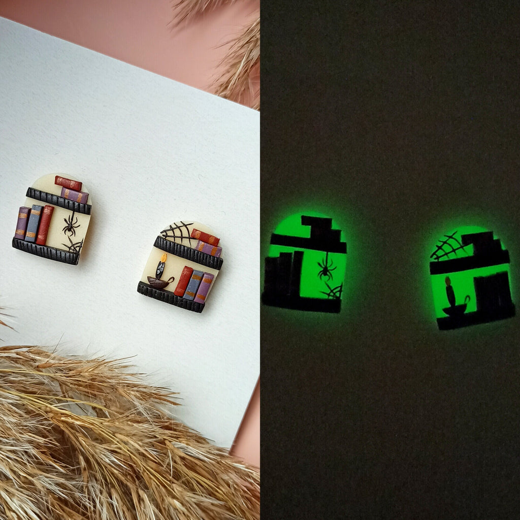 Spider Earrings/ Halloween Earrings/ Polymer Clay Earrings/ Glow in the dark/ Halloween Earrings Clay/ Small details studs/ Spooky jewelry