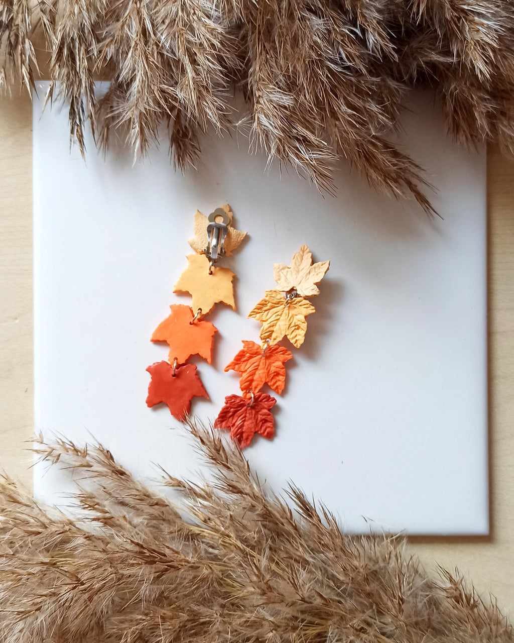 Handmade Fall Maple Leaf Clip On Earrings: Stainless Steel Autumn Jewelry