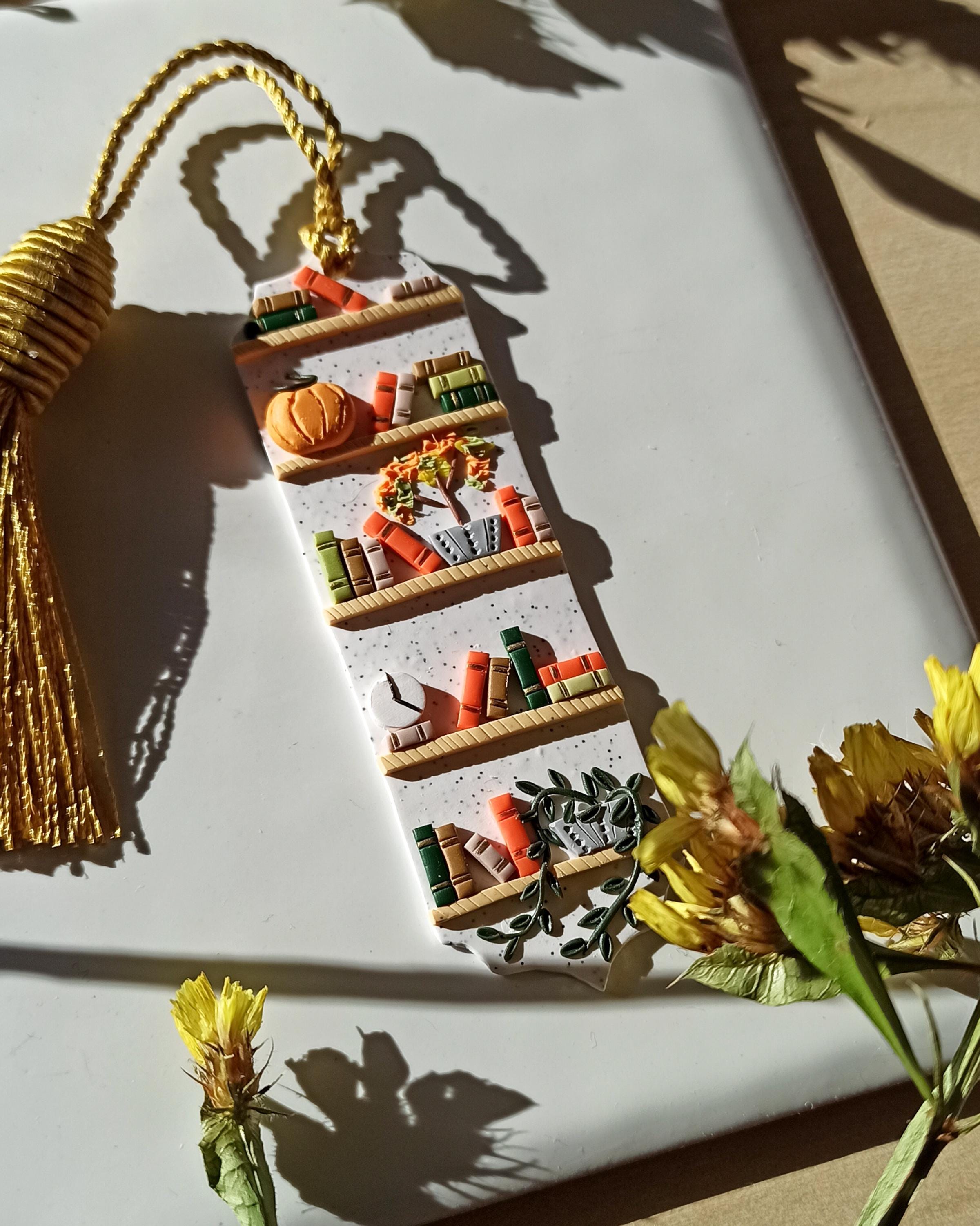 Handmade Polymer Clay Bookshelf Bookmark with Tassel, personalised gift