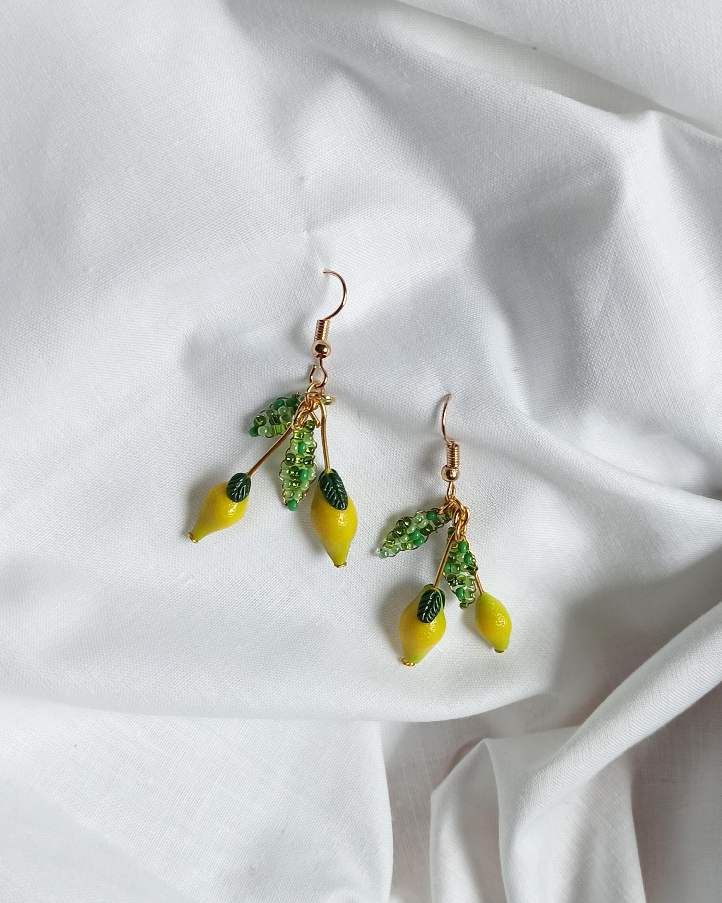 Lemon Drop Polymer Clay Earrings: Miniature Fruit Dangle Earrings