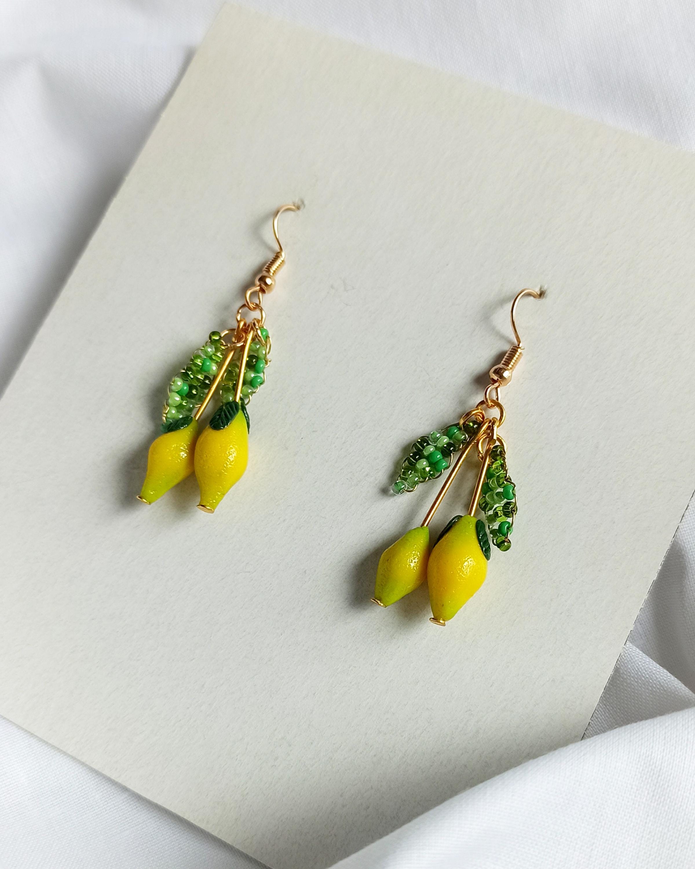 Lemon Drop Polymer Clay Earrings: Miniature Fruit Dangle Earrings