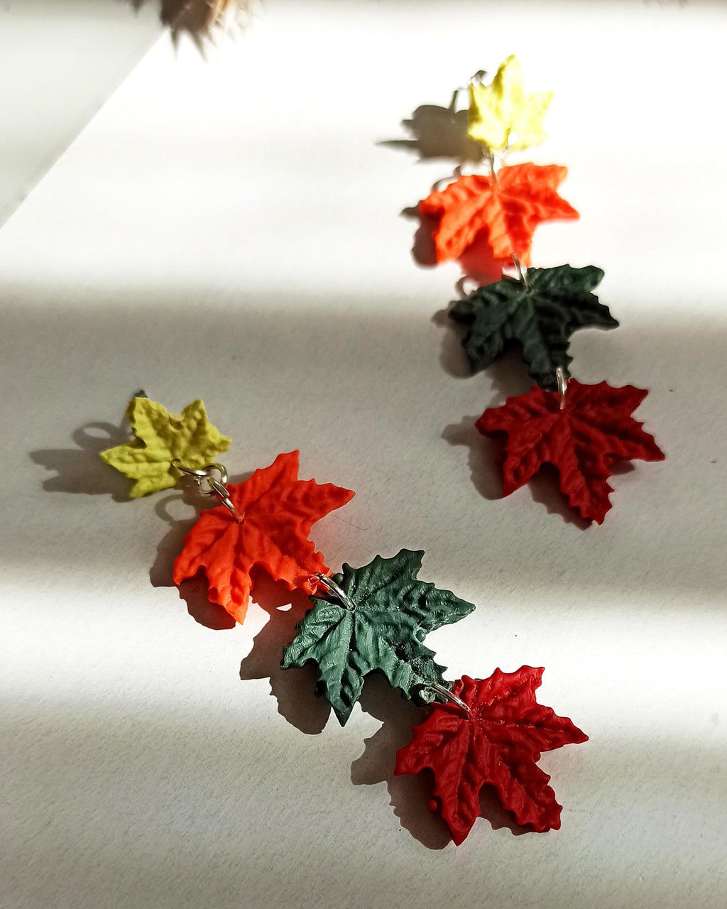 Maple Leaf Dangle Earrings: Autumn Fall Colors, Nickel Free