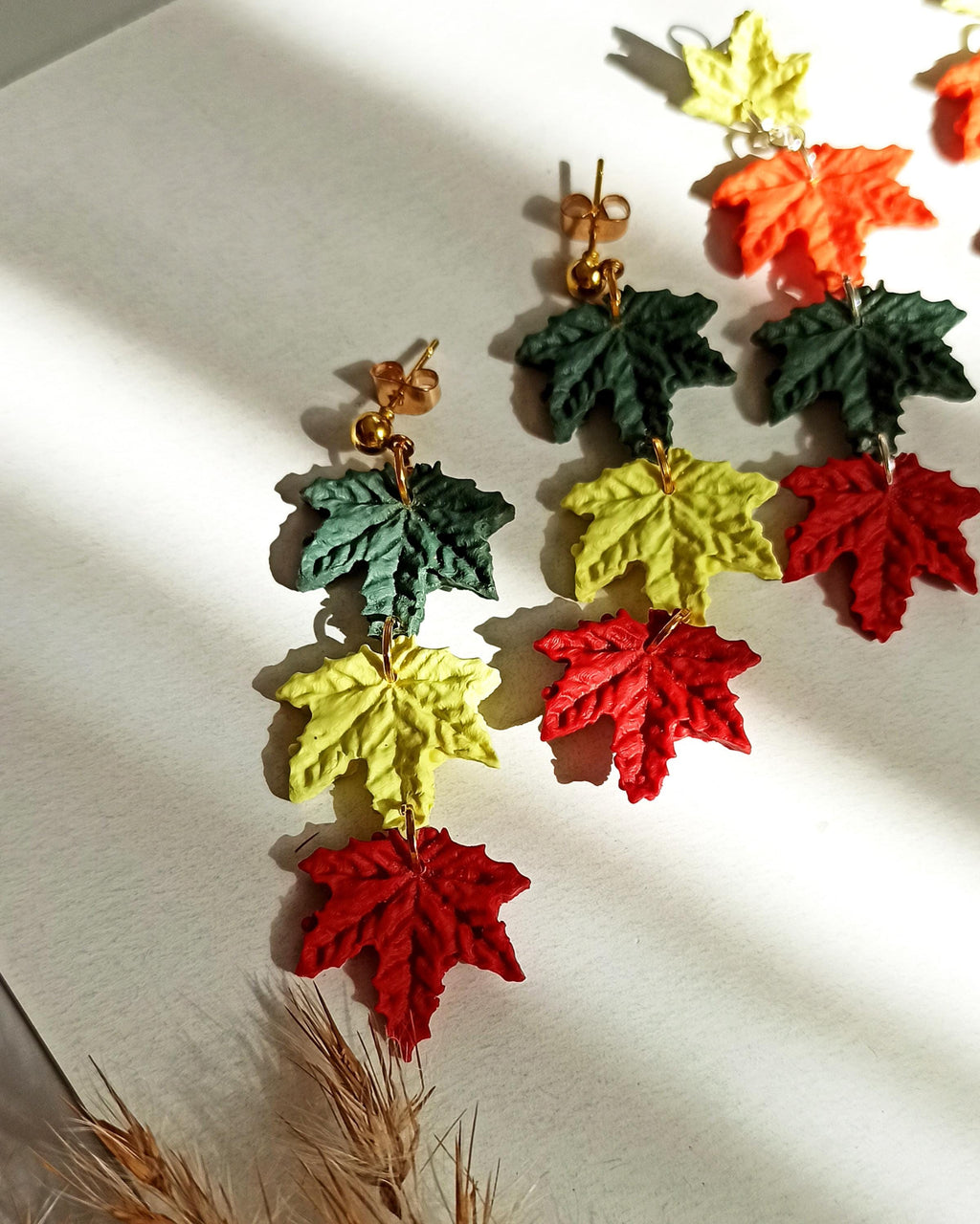 Maple Leaf Dangle Earrings: Autumn Fall Colors, Nickel Free